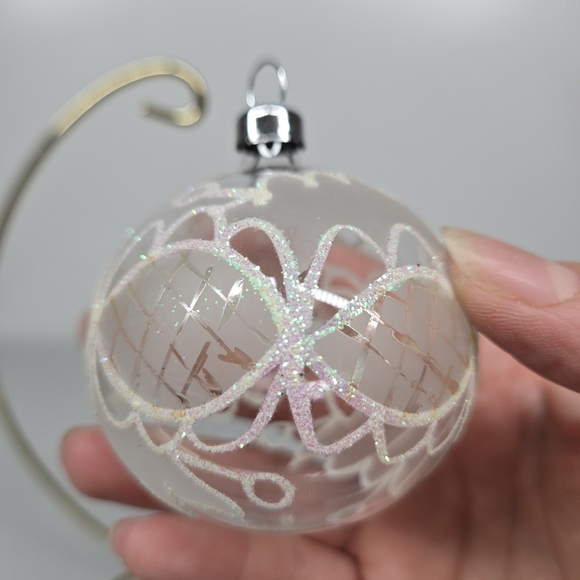 Vintage Lot of 4 Glass‎ Bradford Glitter Christmas Tree Ornaments Hand Decorated - Picture 6 of 11